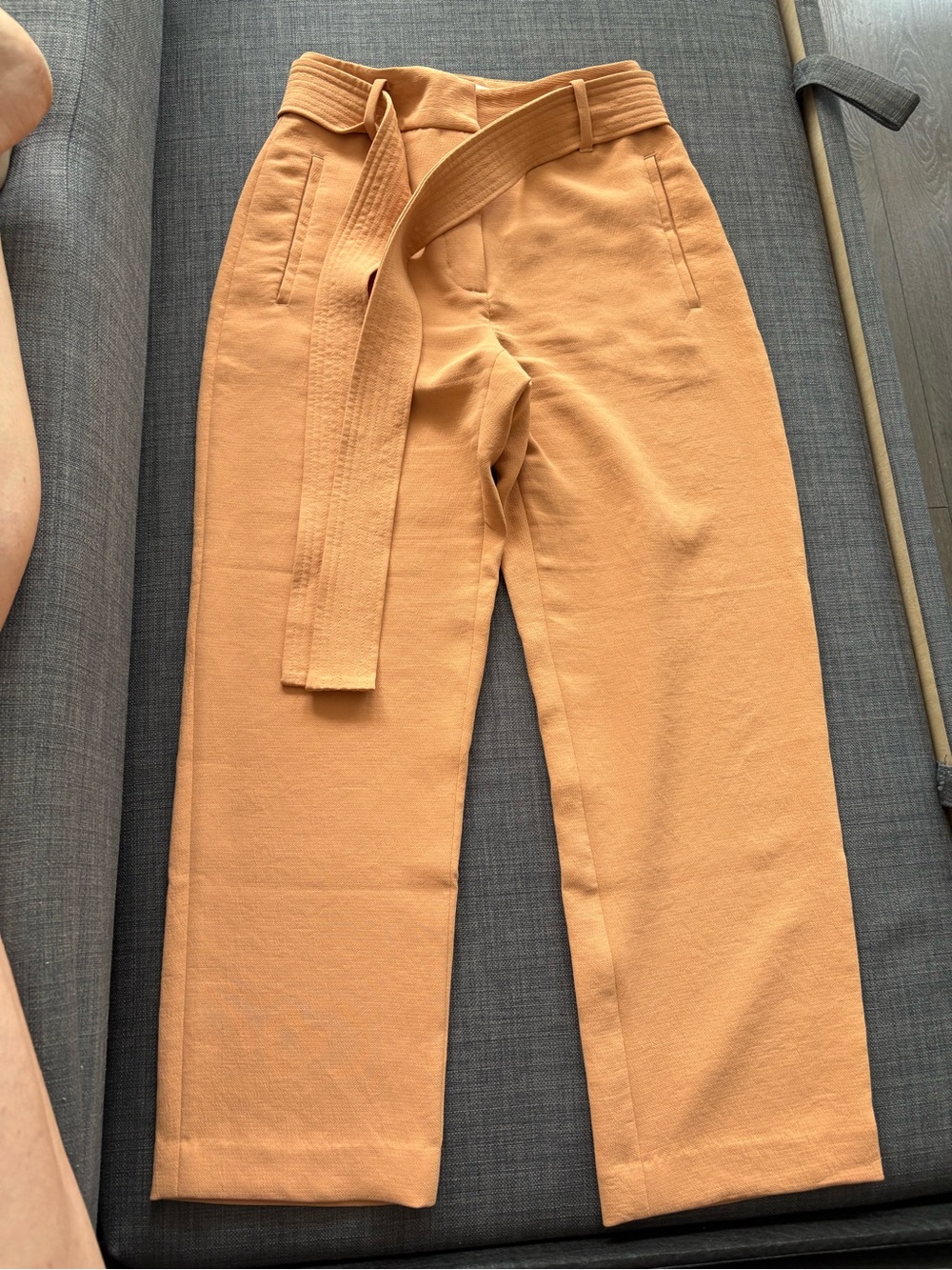 High-Waist Straight-Leg Women's Pants with Self Tie Belt